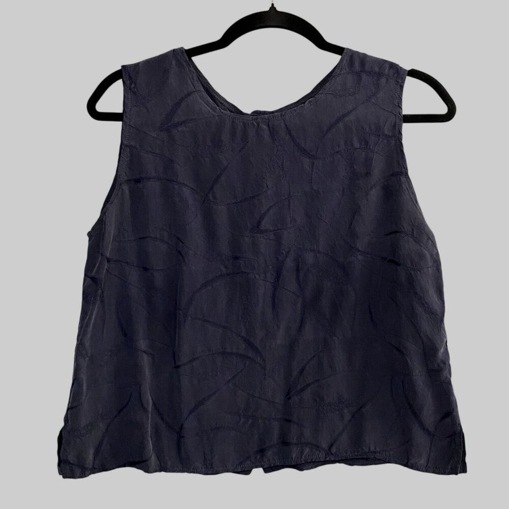 FAT HAT Women Boxy Top Sz M Dark Blue Crop Button‎ Back Sleeveless Casual 47-30